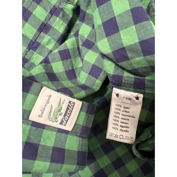 Lacoste Mens 44 Large Modern Fit Green & Navy Gingham Plaid Button Up L/S Shirt - Picture 9 of 11